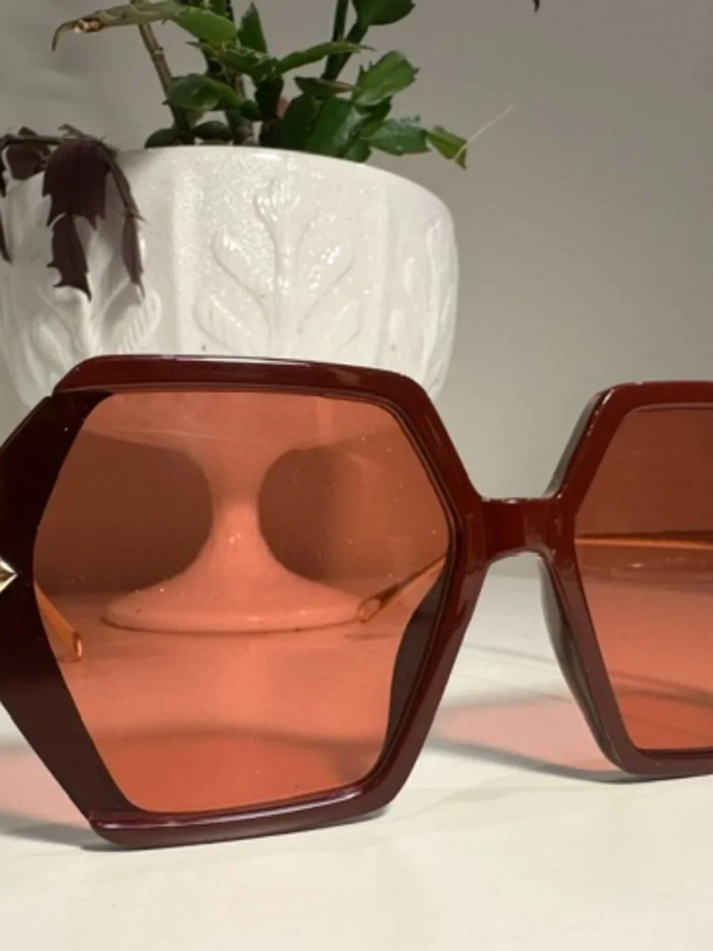Hexagon-shaped Rose-colored Eyeglasses